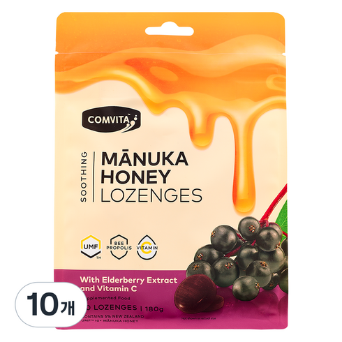 콤비타 UMF10+ 마누카허니 로젠지 엘더베리 & 비타민C, 180g, 10개