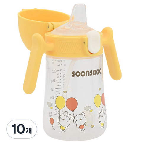순수아 유아용 추달린 원터치 스파우트컵, 240ml, 10개, 옐로우