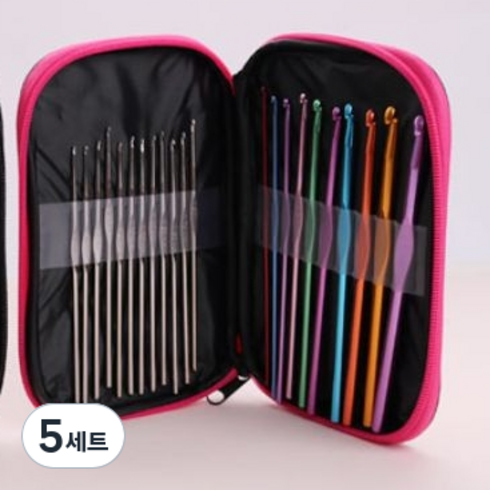 레인보우 코바늘 세트 + 파우치 핑크, 5세트