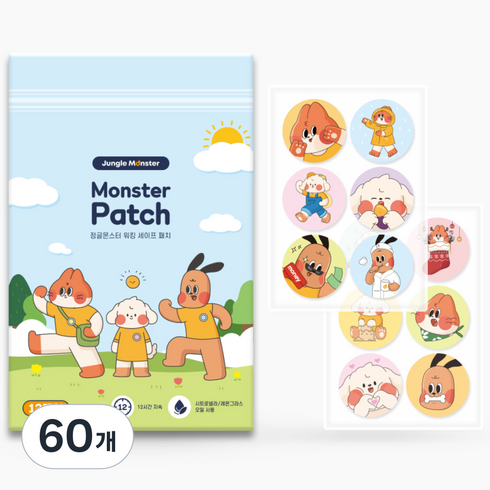 정글몬스터 강아지 워킹 세이프 스티커 몬스터패치 12p, 혼합색상, 60개