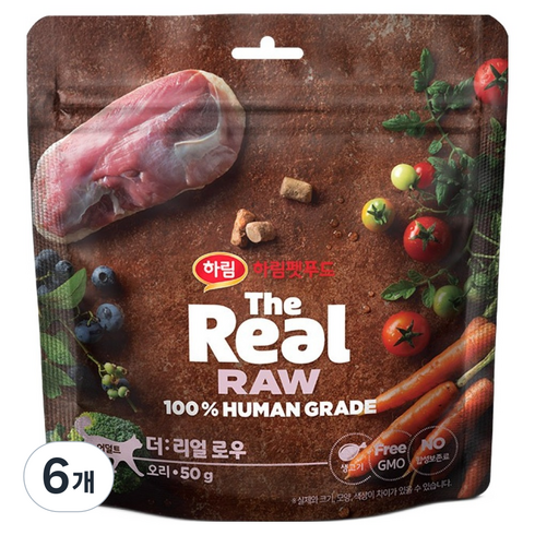 하림펫푸드 어덜트 더리얼 로우 캣 건식사료, 오리, 50g, 6개