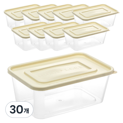 쿡앤락 반듯사각 밀폐용기 + 뚜껑 아이보리 세트, 30개, 900ml