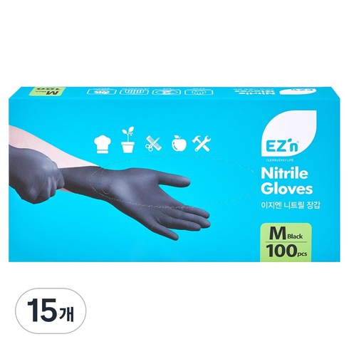 EZn이지엔 니트릴 장갑 3.5g 100p, 블랙, M, 15개