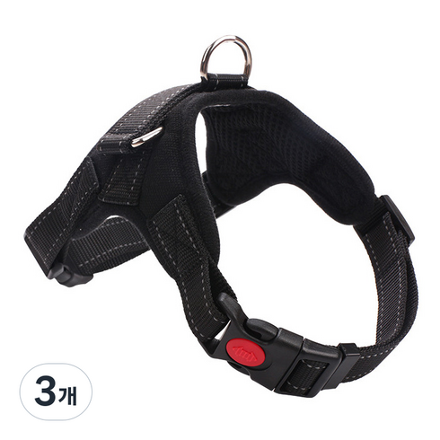 멍츠캣츠 2중 잠금 매쉬 강아지 하네스 가슴줄, 블랙, 3개