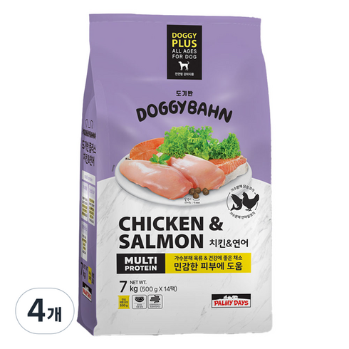 파미데이즈 전연령 강아지 도기반 플러스 건식사료, 닭+연어, 7kg, 4개