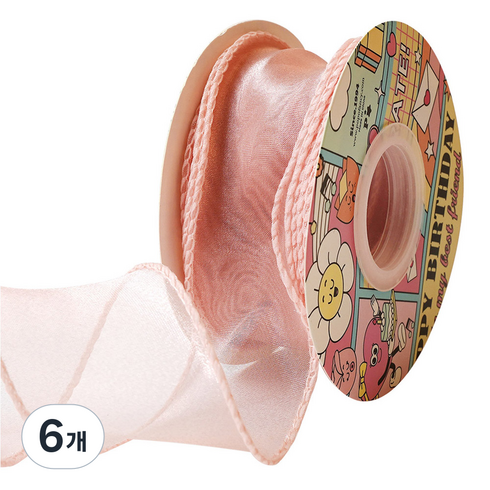 프리미엄 샤 쉬폰 오간디 리본 4cm, 피치, 6개, 9m