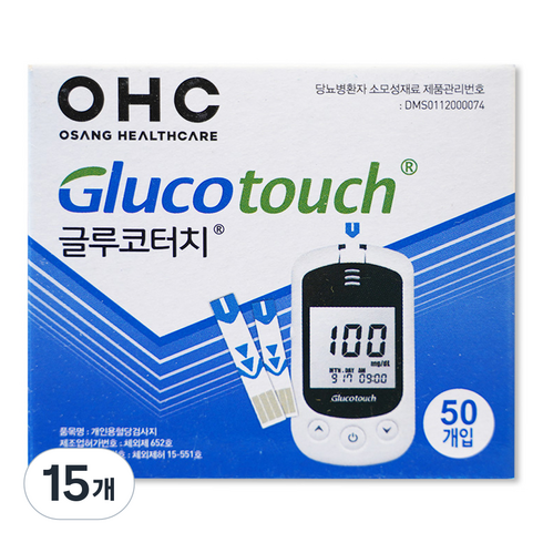 오상헬스케어 OHC 글루코터치 혈당측정지, 50개입, 15개