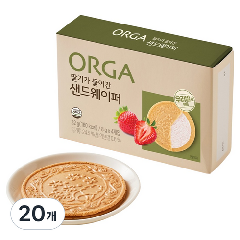 ORGA 딸기가 들어간 샌드웨이퍼 32g, 딸기맛, 20개