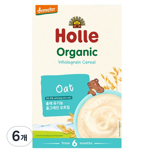 홀레 유아용 유기농 홀그레인 이유식, 오트밀, 250g, 6개