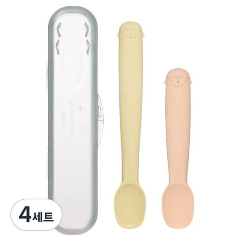 실리만 국내생산 크림 실리콘 이유식스푼 2종세트(1단계+2단계) 크림피치+크림옐로우 1세트, 크림옐로우(1단계), 크림피치(2단계), 4세트