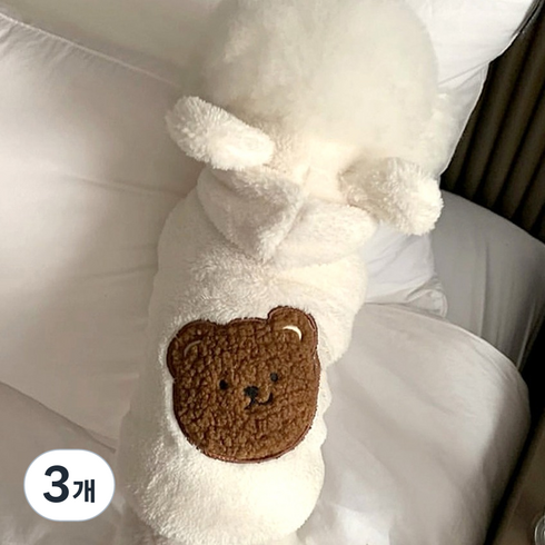 퍼피드림 강아지 베어 레빗 따듯한 퍼 후드 티셔츠 00108, 화이트, 3개