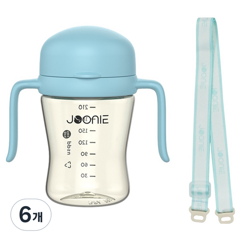 주니 2세대 자기주도컵 210ml + 스트랩 세트, 6개, 블루(컵), 블루(스트랩)