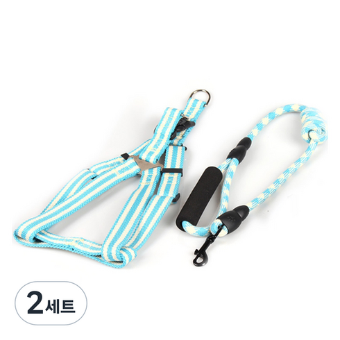 반려동물 요런개 심플 스프라이트 하네스 + 리드줄 세트, 04블루, 2세트
