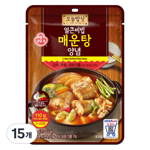 오뚜기 오늘밥상 얼큰비법 매운탕 양념, 110g, 15개