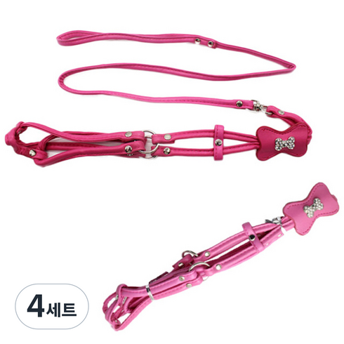 펫나인 강아지와 고양이 뼈다귀 가죽 하네스 세트 S, 로즈레드 , 핑크, 4세트
