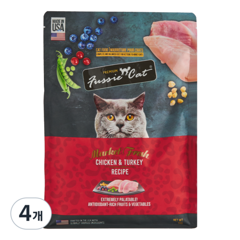 퍼시캣 전연령용 고양이 레시피 건식사료, 닭+칠면조, 1kg, 4개