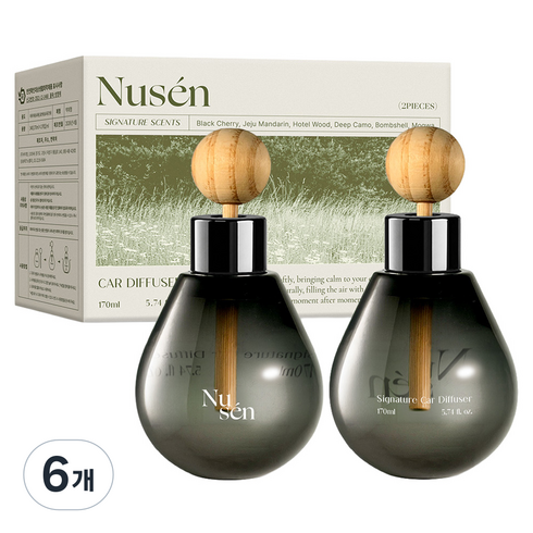 바이향 누센 시그니처 차량용 디퓨저 170ml, 6개, 블랙체리
