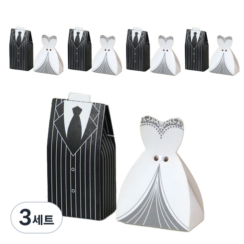 더깔끔 결혼식 신랑 신부 답례품 선물 상자 2종 x 5p 세트, 스트라이프 드레스, 3세트