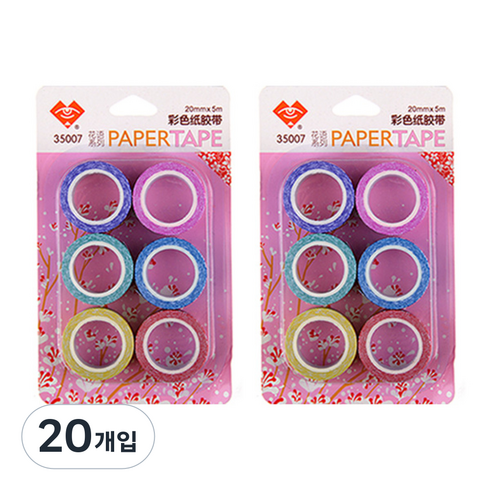 블루마토 종이테이프1 벚꽃 무늬 35007 6p, 보라, 분홍, 초록, 파랑, 노랑, 빨강, 20개입