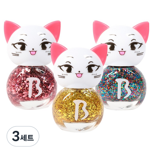 엔비베베 키즈네일 고양이 블링핑 L 4ml x 3종 선물세트, 핑크블링, 골드블링, 오색블링, 3세트