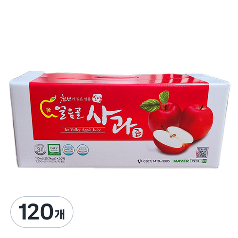 햇빛식품 밀양 얼음골 사과즙, 110ml, 120개