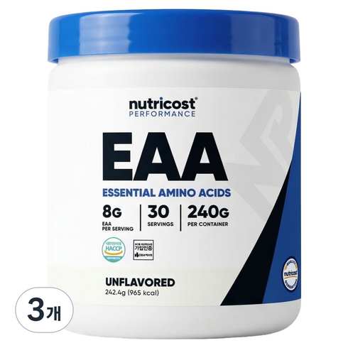 뉴트리코스트 EAA 파우더 언플레이버드 30회분, 240g, 3개