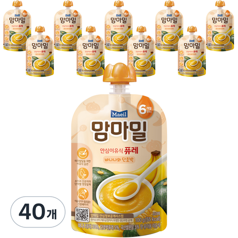맘마밀 안심 이유식 퓨레 6개월부터, 100g, 40개, 바나나와 단호박