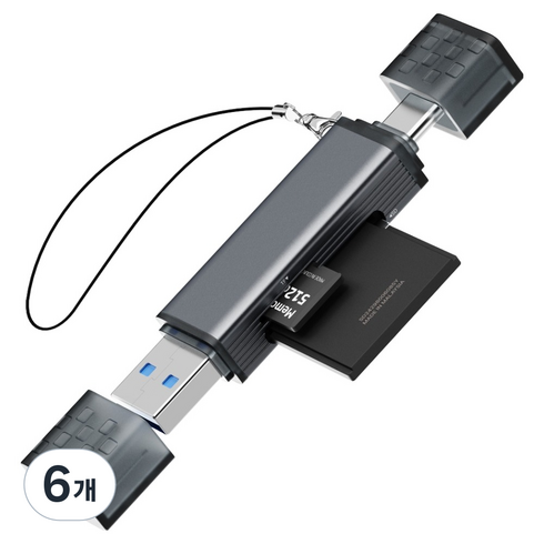 일리온 C타입 USB-A 3.0 SD카드 MicroSD카드 OTG 멀티 카드리더기, 메탈, 6개