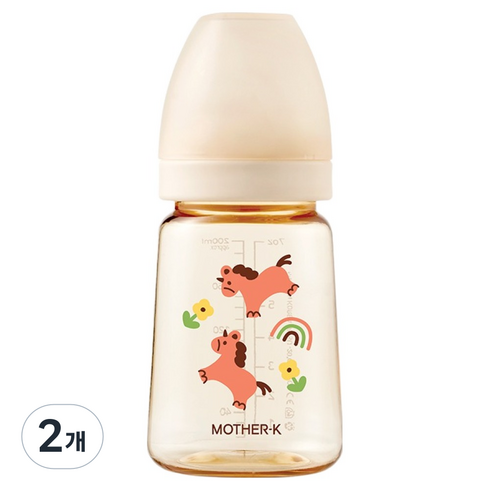 마더케이 베이직 PPSU 무꼭지 젖병, 유니콘, 180ml, 2개