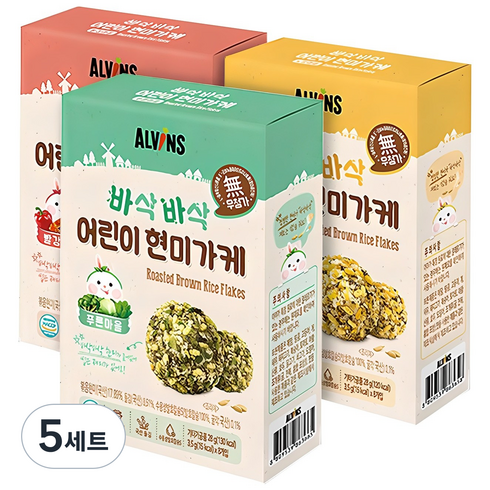 엘빈즈 바삭바삭 어린이 현미가케 세트, 빨강마을 + 노랑마을 + 푸른마을, 5세트, 84g