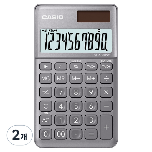 카시오 미니 휴대용 컬러 계산기 SL-1000SC, SL-1000SC 그레이, 2개, 그레이