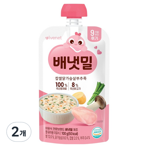 배냇밀 아이배냇 후기 찹쌀 닭가슴살 부추죽, 100g, 2개, 혼합맛(닭가슴살/찹쌀/부추)
