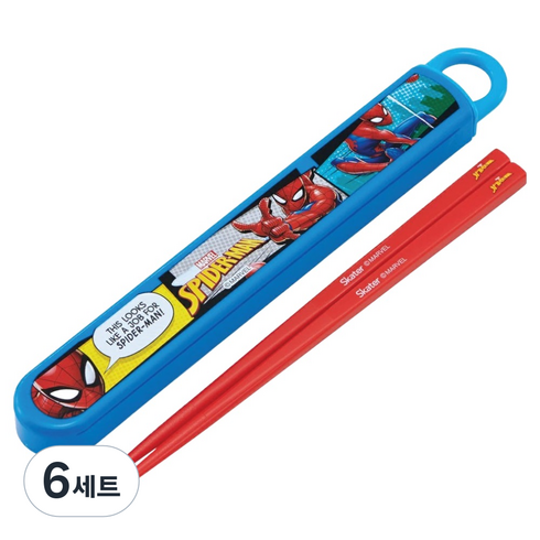 스케이터 ABS2AMAG 젓가락16.5cm + 항균 케이스 세트, 마블, 6세트, 젓가락 + 케이스