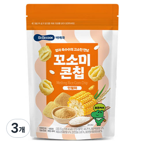베베쿡 꼬소미 콘칩, 인절미맛, 25g, 3개