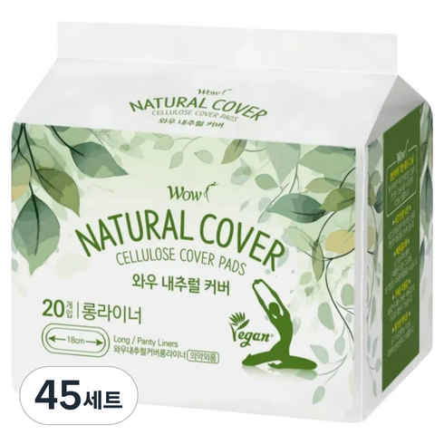 와우 내추럴 커버 팬티라이너, 롱라이너, 20개입, 45세트