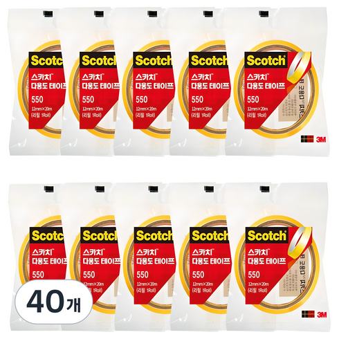 스카치 다용도 테이프 550 리필 12mm x 20m, 투명, 40개