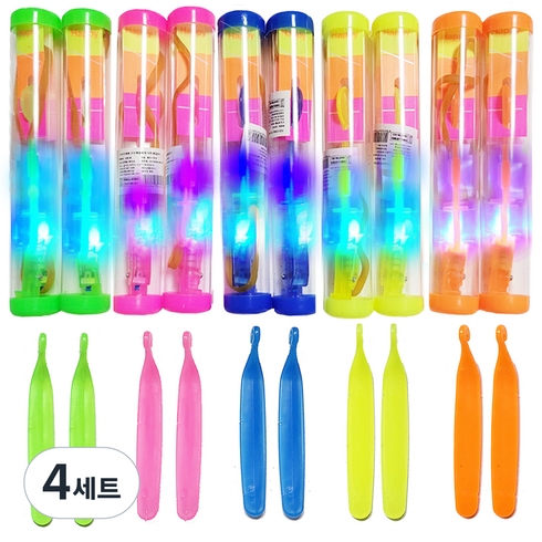 해피아이 LED 불빛 낙하산 일자스틱 5종 x 2p 세트, 블루 + 그린 + 형광 + 핑크 + 주황, 4세트