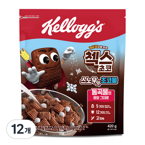 첵스초코 오곡으로 만든 스노우초코볼 시리얼, 420g, 12개