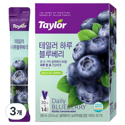 테일러 하루 블루베리 스틱 14p, 3개, 280ml
