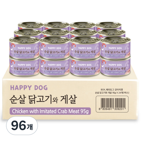 굿데이 해피도그 강아지 간식 캔, 혼합맛(순살닭고기/게살), 95g, 96개