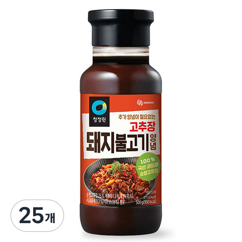 청정원 고추장 돼지불고기 양념, 500g, 25개