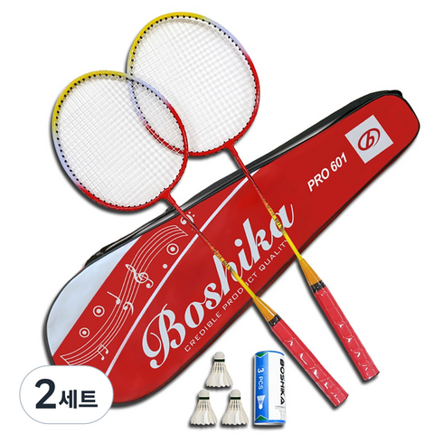 배곧인터내셔널 보시카 배드민턴 라켓 2p + 셔틀콕 3p + 가방 세트 PRO601, PRO601(RD), 2세트