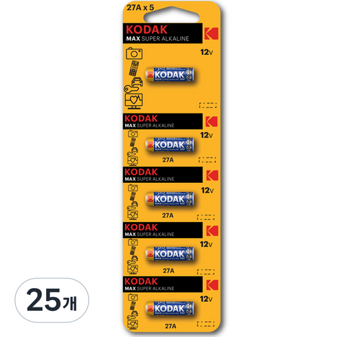 코닥 MAX 27A(MN27) 12V 알카라인 특수건전지, 5개입, 25개