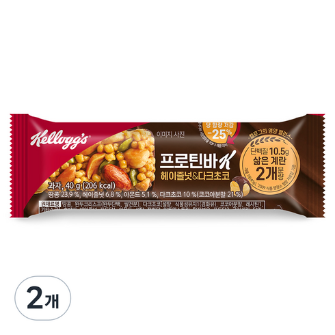 켈로그 프로틴바K 헤이즐넛 & 다크초코, 40g, 2개