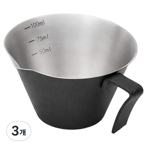 LANO 304 스텐 에스프레소 눈금 샷잔 100ml, 블랙, 3개