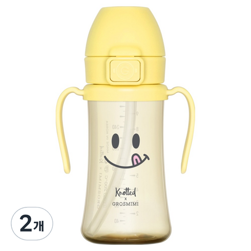 그로미미 노티드 PPSU 유아용 1단계 빨대컵, 300ml, 2개, 레몬슈가