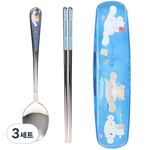 릴팡 시나모롤 올인원 올스텐 수저 클리어 케이스 세트, 혼합색상, 숟가락 + 젓가락 + 케이스, 3세트