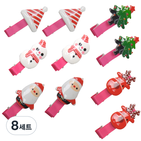파티쇼 크리스마스 머리핀 5종, 루돌프, 산타, 눈사람, 트리, 산타모자, 8세트