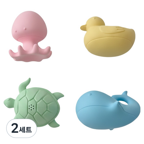 베비몽 말랑 물총 목욕놀이 실리콘 장난감 4종 세트, 혼합색상, 2세트