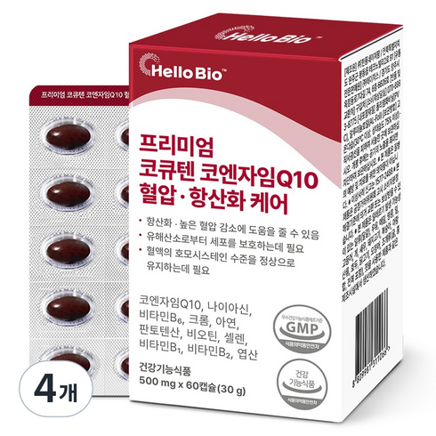헬로바이오 혈압 항산화 케어 프리미엄 코큐텐 코엔자임Q10 30g, 60정, 4개